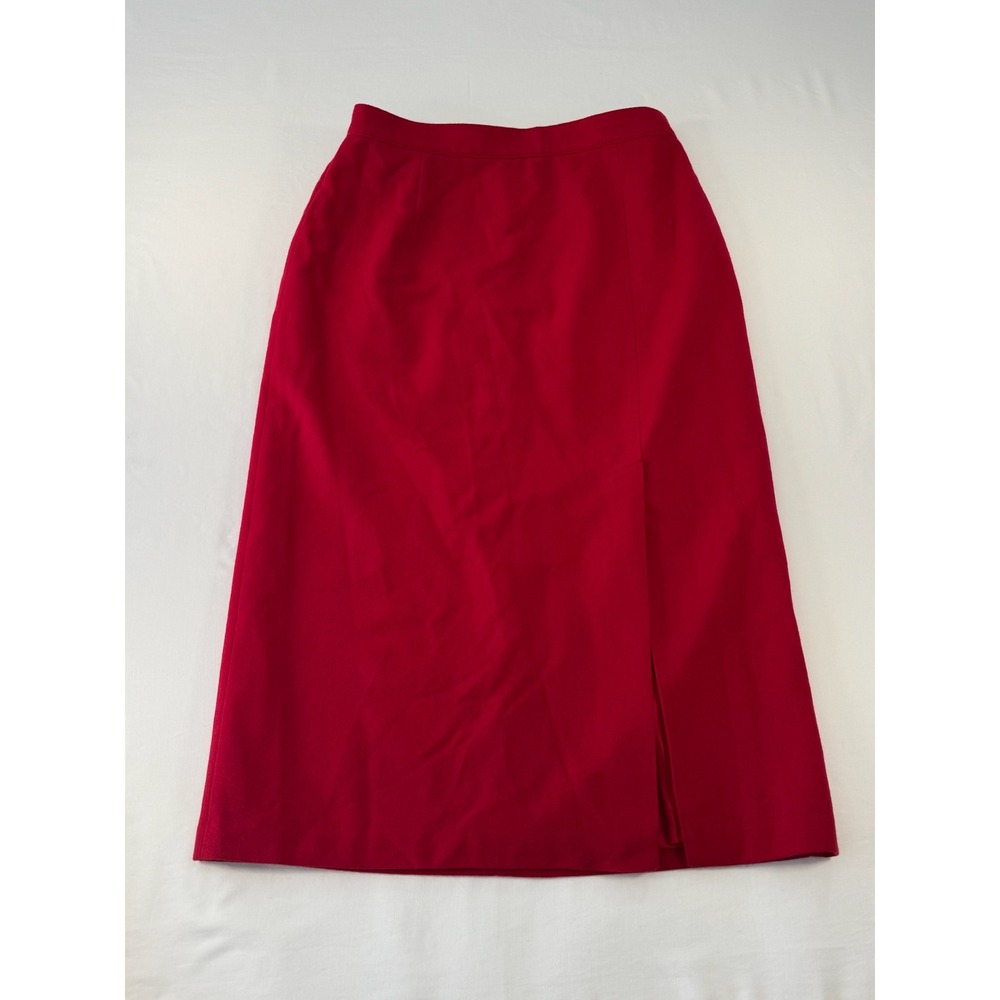 Sag Harbor Vintage Red 100% Wool Midi Skirt Size 16 Pencil Slit Lined Skirt